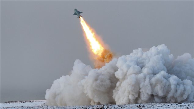 The Russian military fires a Termit cruise missile during recent exercises in the Arctic.