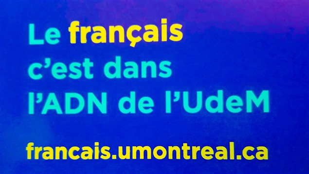 Detalle de la campaña de promoción de la lengua francesa en la Universidad de Montreal.