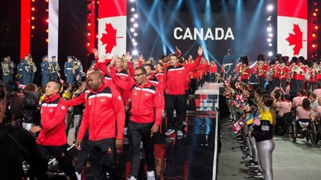 Team Canada arrives during the opening ceremony of the Invictus Games in Toronto on Saturday. 