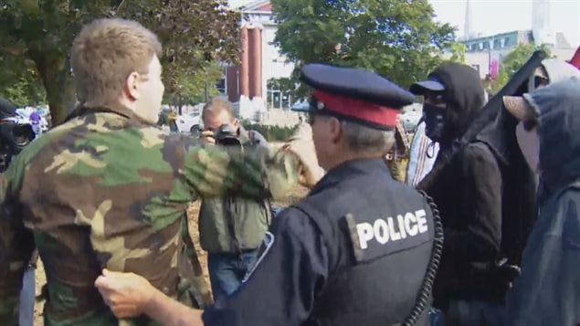 A CNF sympathiser who had been punched, was escorted away for his own safety. One man, presumably an anti-fascist protester was arrested on assault charges.