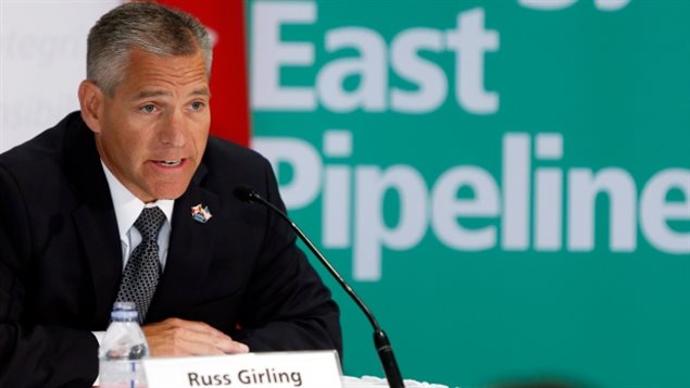 TransCanada CEO Russ Girling speaks about plans for the Energy East pipeline in August 2013. On Thursday, the company said it will continue to advance its other projects while pausing Energy East. 