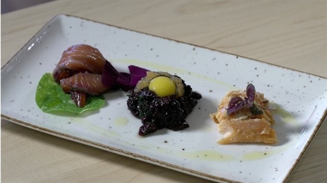 Ku-kum’s seal tartare is served alongside beet and maple-cured salmon and cold smoked Arctic char. 