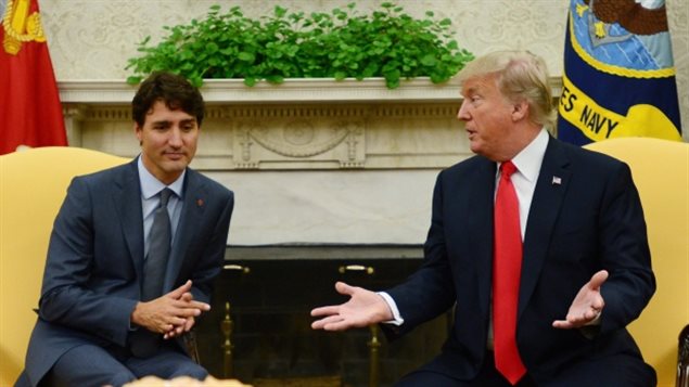 Le Premier ministre Justin Trudeau rencontre le président américain Donald Trump dans le bureau ovale de la Maison Blanche mercredi. (Sean Kilpatrick / Presse canadienne)