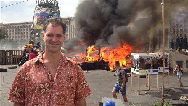 Mike at Maidan Square Kiev Ukraine where tensions were still high in August 2015.