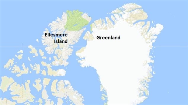 Green shaded area on Ellesmere indicates Quttinirpaaq National Park