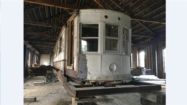 The recovered #351 streetcar inside an originial SW&AR repair shop in Windsor. The building which was to be a restaurant, has been sold again.