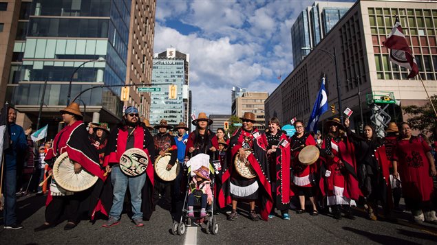 First Nations people wait for the Walk for Reconciliation to begin in Vancouver, B.C., on Sunday September 24, 2017. The 2016 census reported 1.67 million Indigenous people in Canada in 2016, accounting for 4.9 per cent of Canada’s total population. 