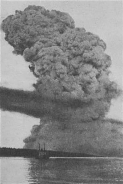 An incredible photo that captured the blast taken from several kilometres away.