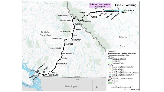 Route over the Rocky Mountains from Alberta to the Pacific coast.