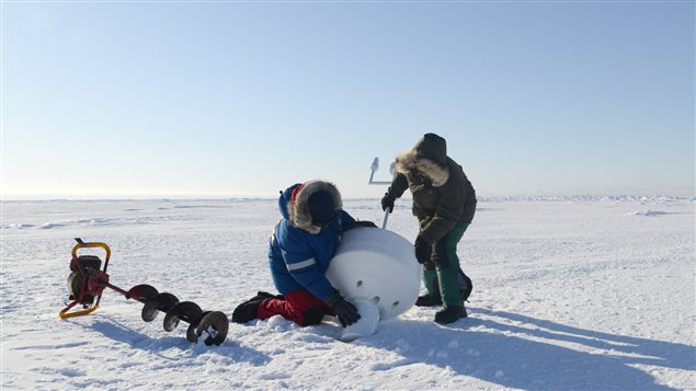 A research team deploys an ice beacon on sea ice north of Utqiagvik (formerly known as Barrow), Alaska’s northernmost community.