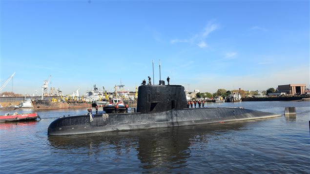 The Argentine military submarine ARA San Juan and crew are seen leaving the port of Buenos Aires, Argentina June 2, 2014.