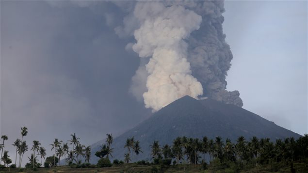A view of Mount Agung volcano erupting from Culik village in Karangasem, Bali, Indonesia November 27, 2017.