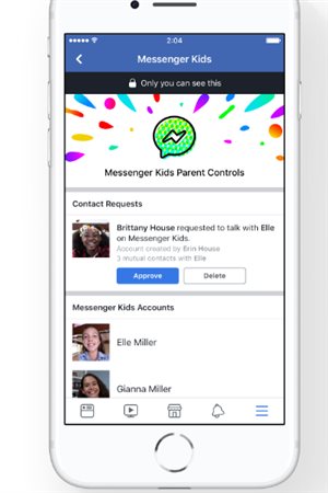 The Facebook messenger app shows strict parental controls.
