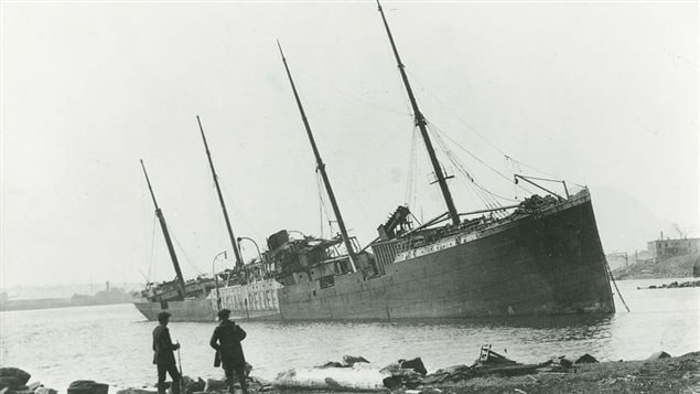 Imo was carried across the narrow both by the force of the blast and the tsunami created.: Shown here on the Darmouth side.