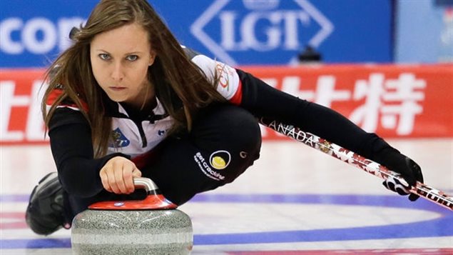 Canada’s Rachel Homen is one of our world-class curlers. shown in May 2017 at World Curling Championship. Curlers often give a slight spin to the rocks so they will curl around opponents stones to get closer to the centre target *button*
