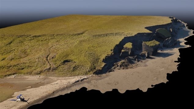 A 3D mosaic of the shore of Pelly Island, off the Mackenzie Delta, created using data compiled from drone footage. This summer, researchers measured 40 metres of coastal change in just one season on Pelly Island as the supporting permafrost melted.