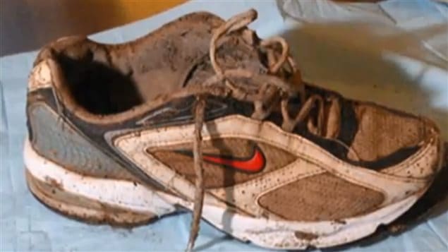 One of the running shoes that was found with the foot still inside. Since 2007, now 13 shoes have washed ashore in British Columbia.