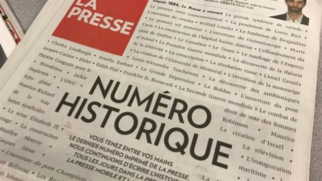 The front page of La Presse's final print edition, published on Saturday. 