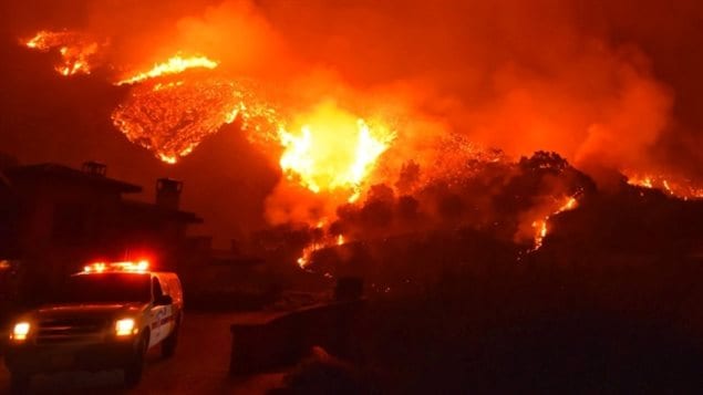 Dec 13, 2017: The Thomas wildfire burns above Romero Canyon Califormia in this social media photo . 