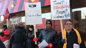 Protests are being held against Tim’s franchise owners and the brand at several outlets in southern Ontario