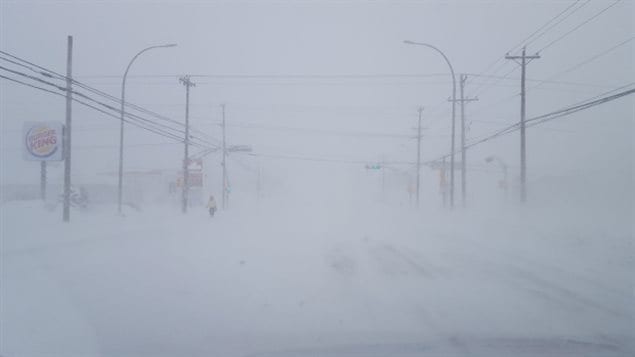 March 23, 2017: visibilty near zero in Charlottetown PEI. A record amount of snow fell during the storm.