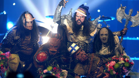 Le groupe finlandais Lordi fête sa victoire à l'Eurovision 2007