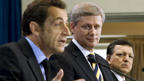 Nicolas sarkozy, Stephen Harper et José Manuel Barroso