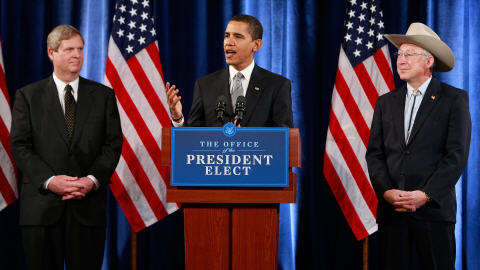 Tom Vilsack, Barack Obama et Ken Salazar.