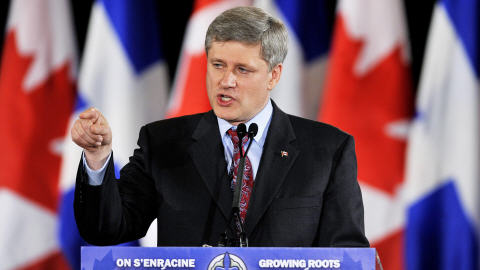 Stephen Harper prononce un discours à Montréal.