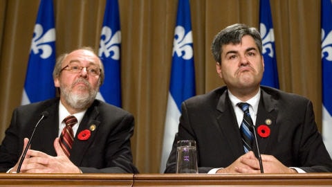 Marc Picard et Éric Caire annonçant qu'ils quittent l'Action démocratique du Québec