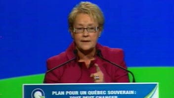 La chef du Parti québécois, Pauline Marois, lors de son discours de clôture au conseil national du PQ, dimanche