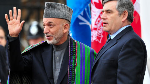 Hamid Karzaï et Gordon Brown lors de l'ouverture de la conférence sur l'Afghanistan