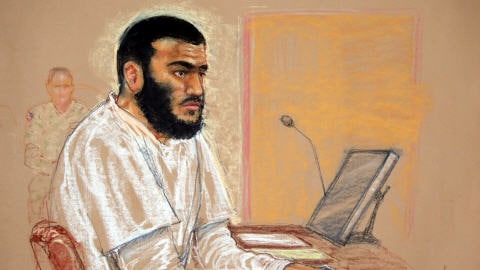 Dessin d'Omar Khadr réalisé lors d'une comparution devant un tribunal militaire à Guantanamo, le 19 janvier 2009.