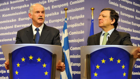 Le premier ministre grec, George Papandreou (à gauche) et le président de la Commission européenne, Jose Manuel Barroso, se sont rencontrés le 17 février dernier.