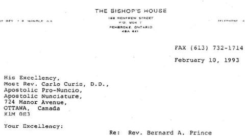 En-tête de la lettre de 1993 publiée par le Globe and Mail