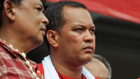 Nattawut Saikar, l'un des principaux organisateurs des Chemises rouges à Bangkok, le 16 avril 2010.
