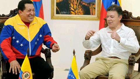 Hugo Chavez et Manuel Santos lors de leur rencontre à Santa Marta