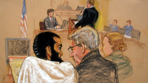 Omar Khadr lors des audiences préliminaires à son procès à Guantanamo, le 9 août 2010