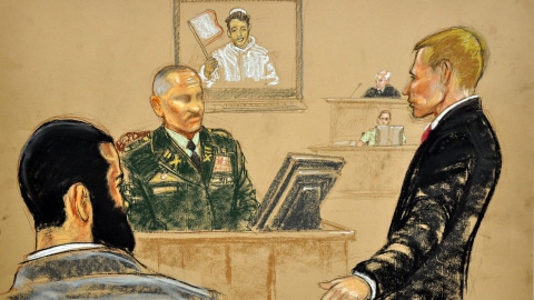 Dessin juridique du procès d'Omar Khadr, le 12 août