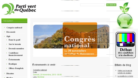 Page d'accueil du site web du Parti vert du Québec