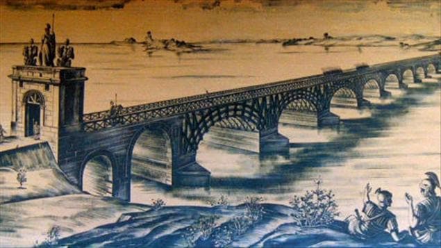 Reconstitution du pont de Trajan sur le Danube réalisée par l'ingénieur E. Duperrex en 1907.