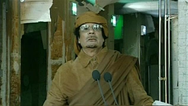 Le colonel Kadhafi lors de son discours à la nation, mardi matin, à Tripoli, le 22 février 2011.