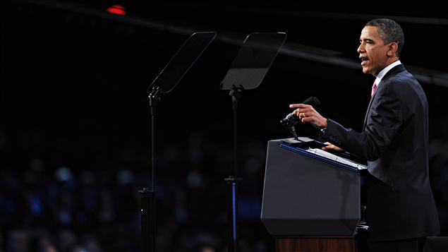 Obama s'adressant aux représentants du Comité États-Unis-Israël pour les Affaires Publiques