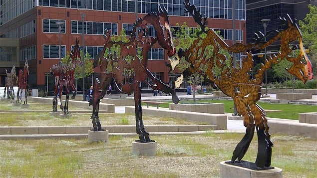 Les scultures de Joe Fafard, au centre-ville de Calgary.