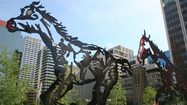 Les scultures de Joe Fafard au centre-ville de Calgary.