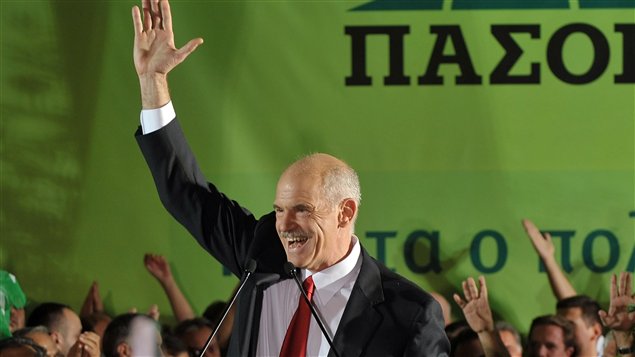 Le premier ministre grec Georges Papandréou lors de sa victoire aux élections de 2009.
