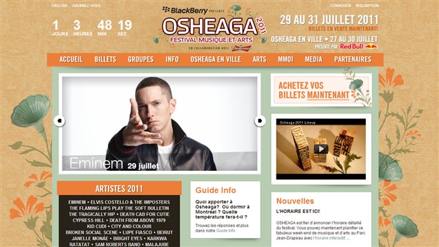 Le site d'Osheaga montre la photo d'Eminem