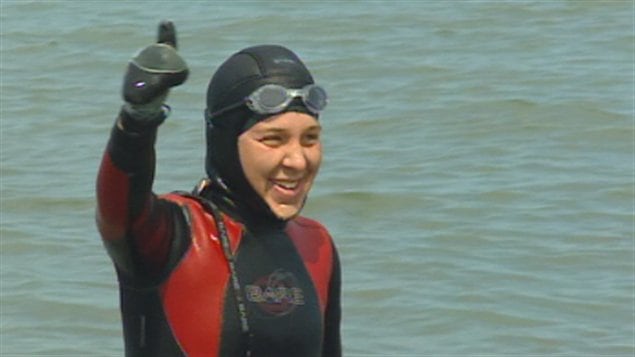 Heidi Levasseur à son arrivée dans les eaux de Matane