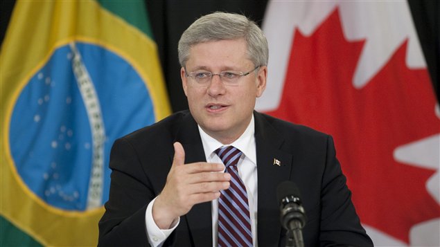 Le premier ministre canadien Stephen Harper, à Sao Paulo au Brésil