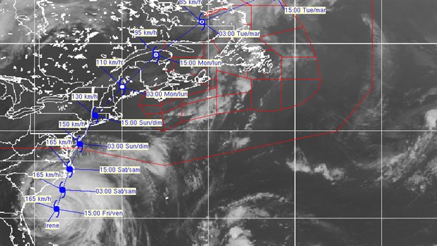 La trajectoire prévue d'Irene